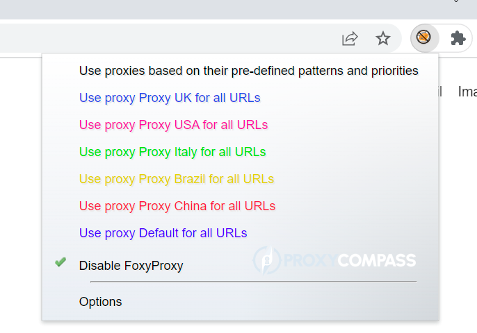 An example of switching between different proxy servers