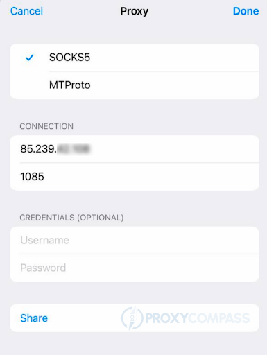SOCKS-Proxy für Telegram im iPhone